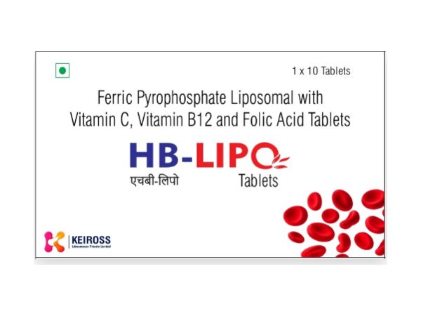HB Lipo — Liposomal Ferric Pyrophosphate 300 mg + Vitamin C 50 mg + Zinc 14 mg + Pyridoxine HCl 2 mg + L-Methylfolate 200 mcg + Vitamin B12 0.75 mcg
